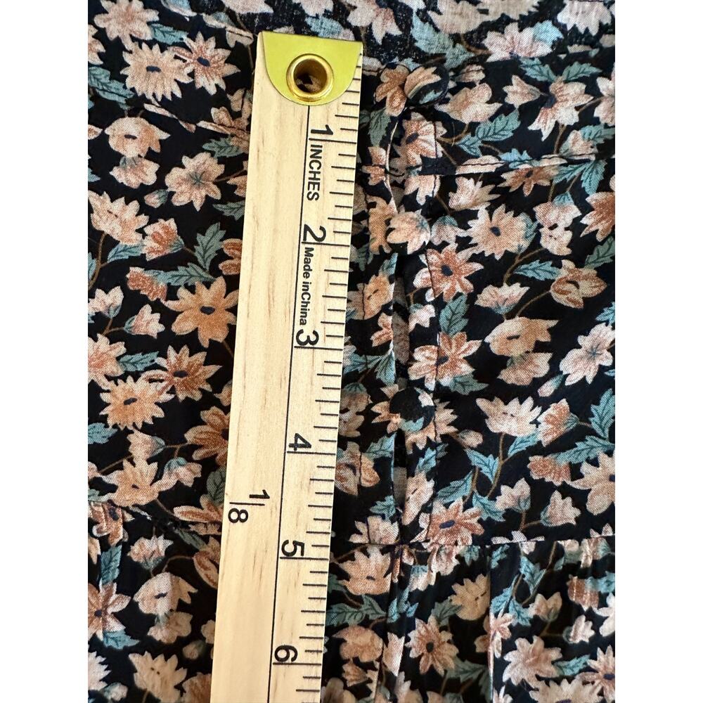 Natural Life Black Peach Floral Maxi Dress L/XL Square Neck Boho Cottagecore - Picture 13 of 16